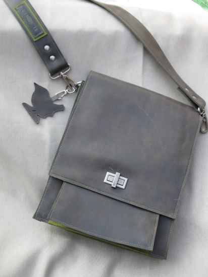 tas groen/grijs leder