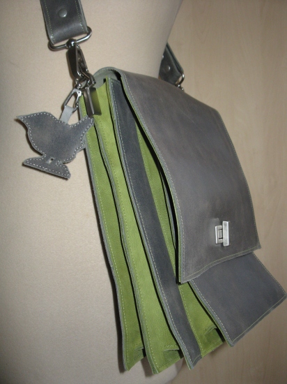 tas groen/grijs leder