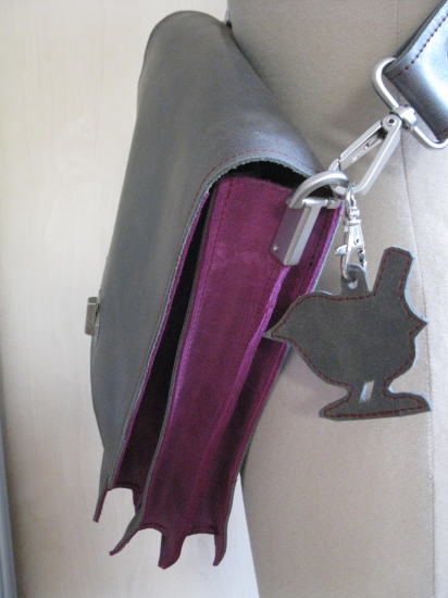 Tas Saskia, fuchia/grijs leder