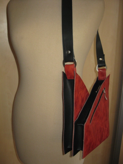 tas in koraal/zwart leder